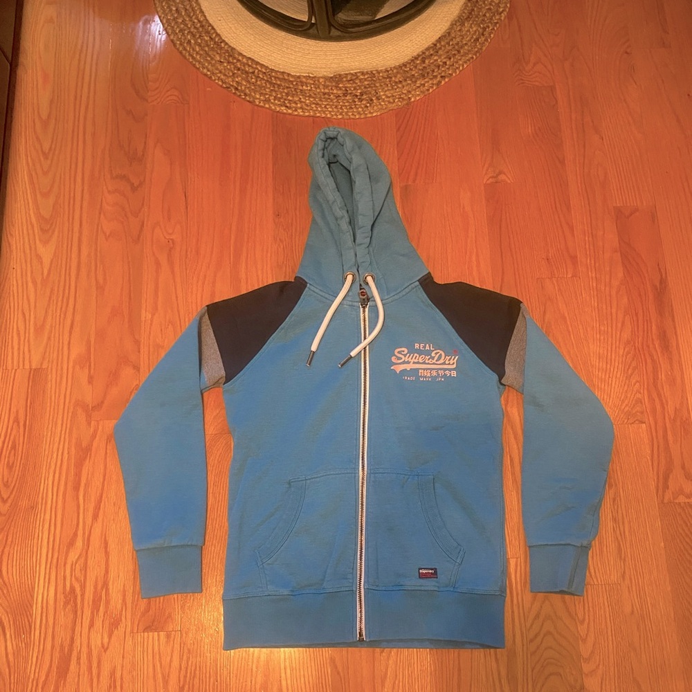 Vintage Superdry Orange Logo 1st Raglan Zip Up Hoodie Men’s Large